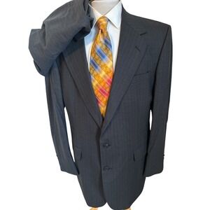 Vintage Corbin Men's Gray Plaid Wool Suit 44L Pants 36 x 33 USA Union Made